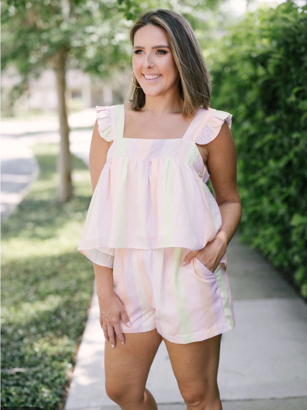Karlie Women’s Pastel Stripe tank and matching shorts - Pink